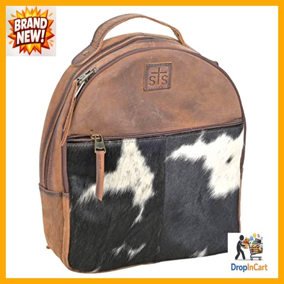 Genuine Leather Backpack Adjustable Straps Western Chic Casual Durable Brown